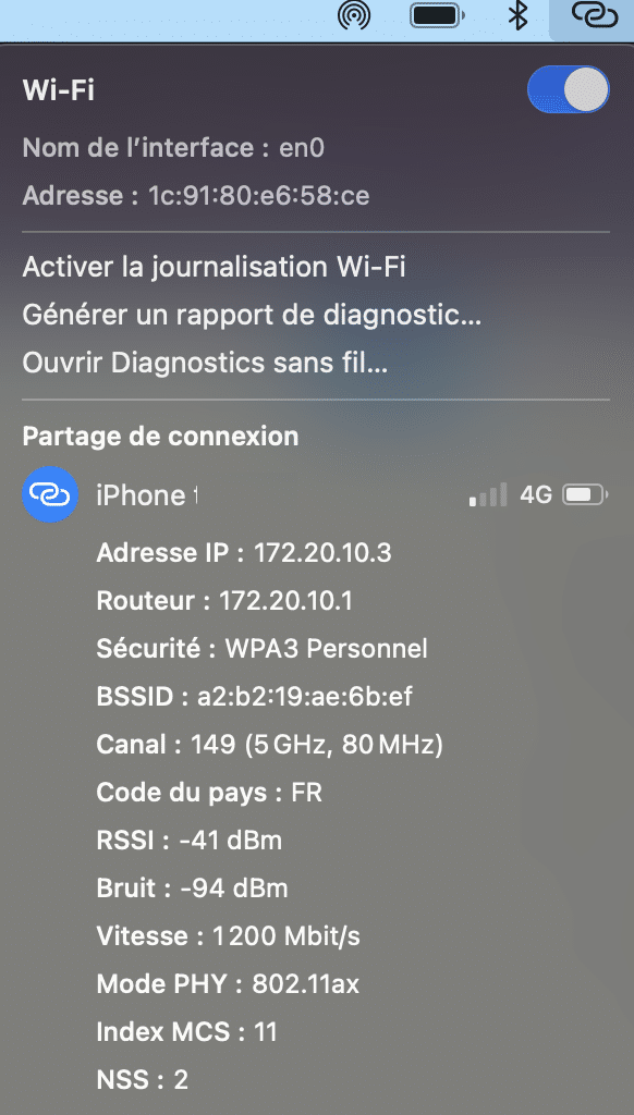 mesure du signal wifi mac